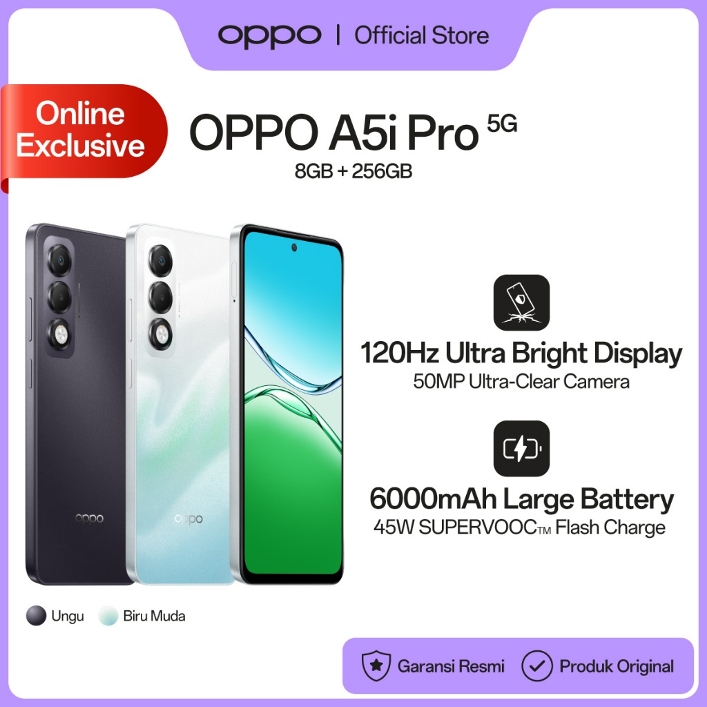[NEW] OPPO A5i Pro 5G 8GB/256GB Online Exclusive [IP65 Water-Resistant, 6000mAh Large Battery, 45W S