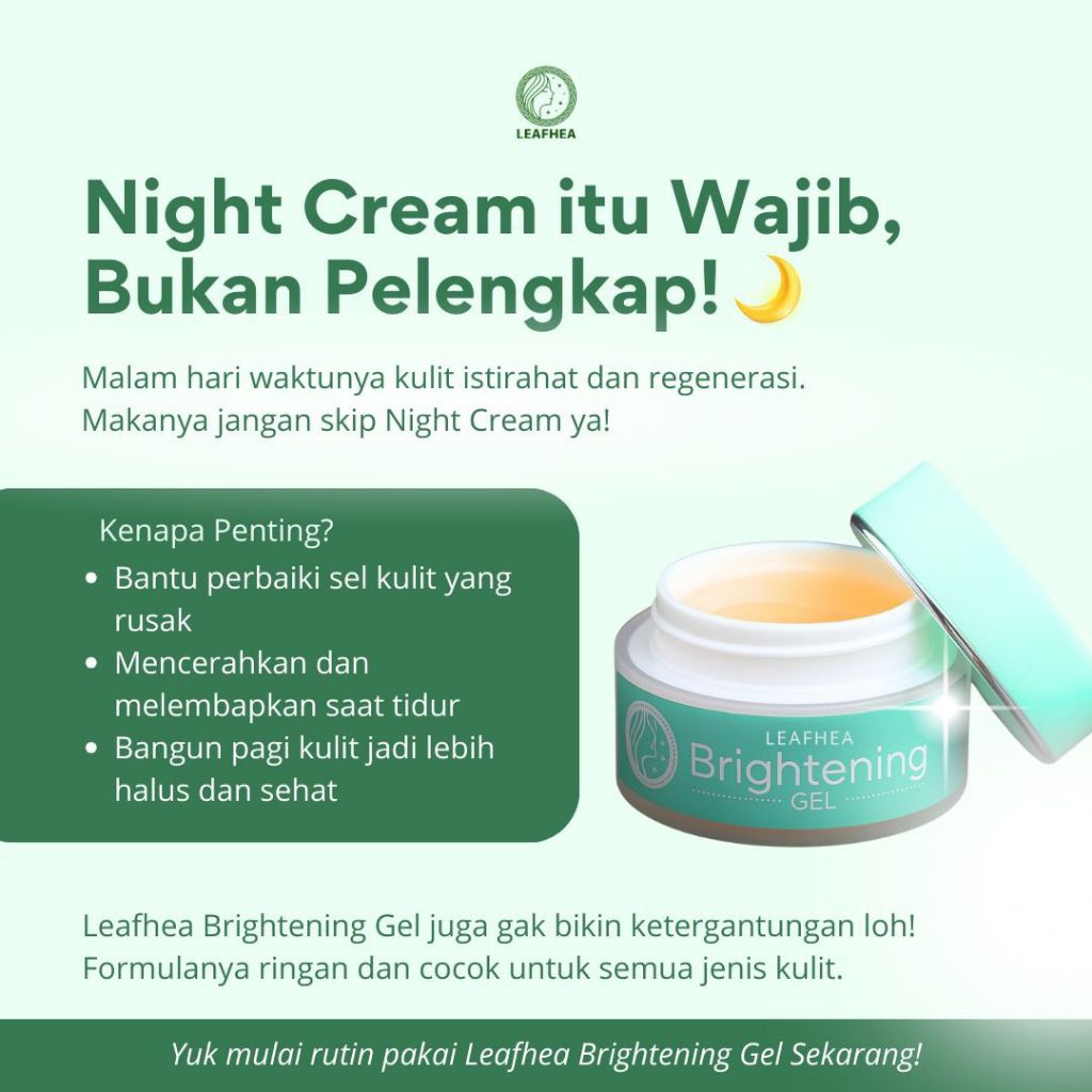(Ready Pin) Night cream Leafhea, Cream Malam Leafhea, Leafhea Brightening Gel, Produk 100%  Ori suda