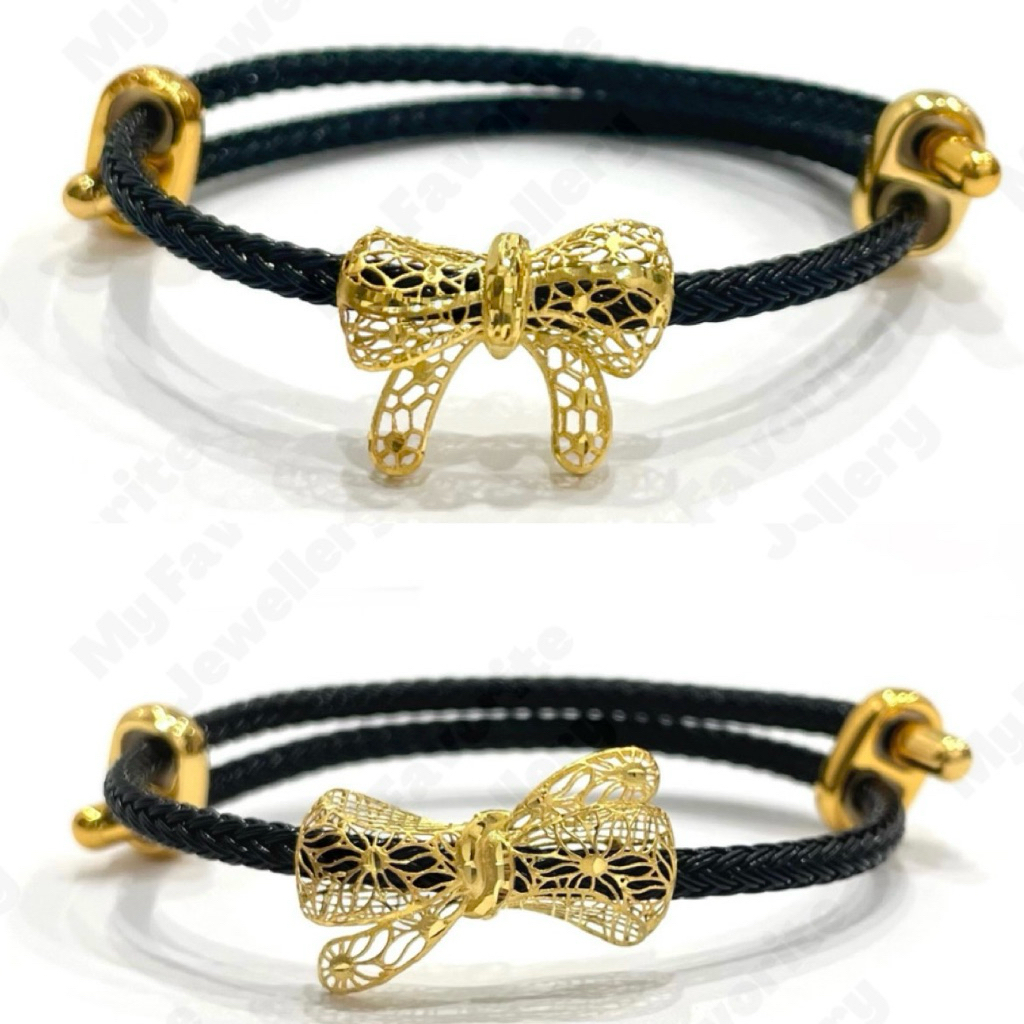 Gelang Tali Pandora Adjustable Set Liontin Pita Krawang Emas Asli Kadar 700