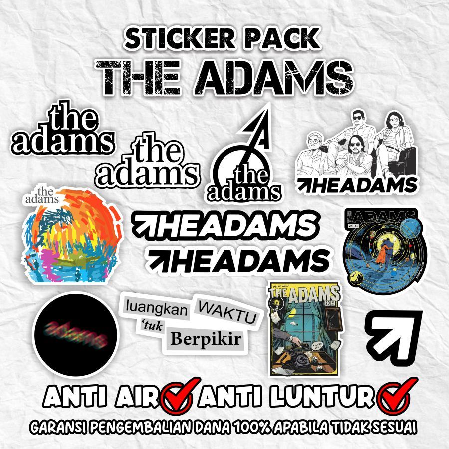 SyndicateMusicMerch Sticker Pack THE ADAMS BAND 12pcs Sudah Terpotong Bahan Vinyil Tahan Air Sticker