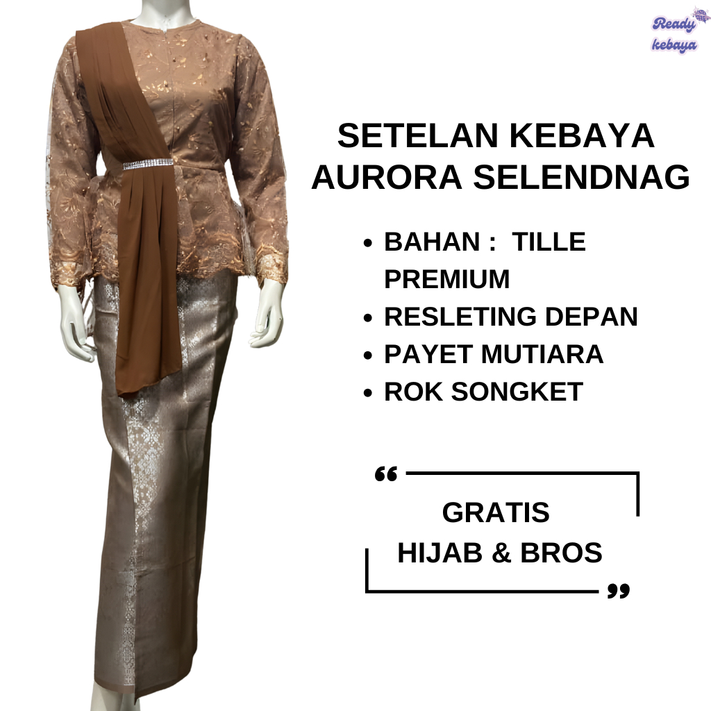 COD)> SET KEBAYA BLOUSE SELENDANG AURORA SELENDANG GRATIS HIJAB DAN BROS  - MODEL KEBAYA TERLARIS - 