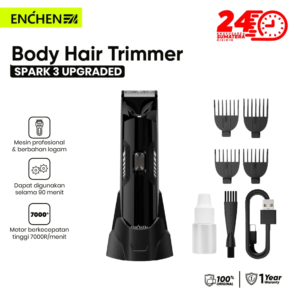 Enchen Spark 3 Body Trimmer Professional Hair Clipper Alat Cukur Rambut IPX7 WaterProof