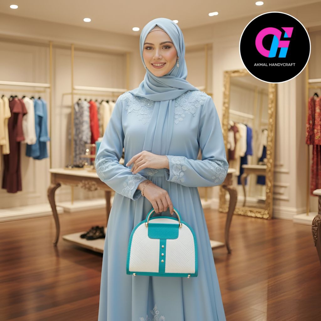 Akmal Handycraft  Tas Wanita Anyaman Pandan Model Terbaru Kombinasi Kulit Resliting 2 Tangkai Gengga