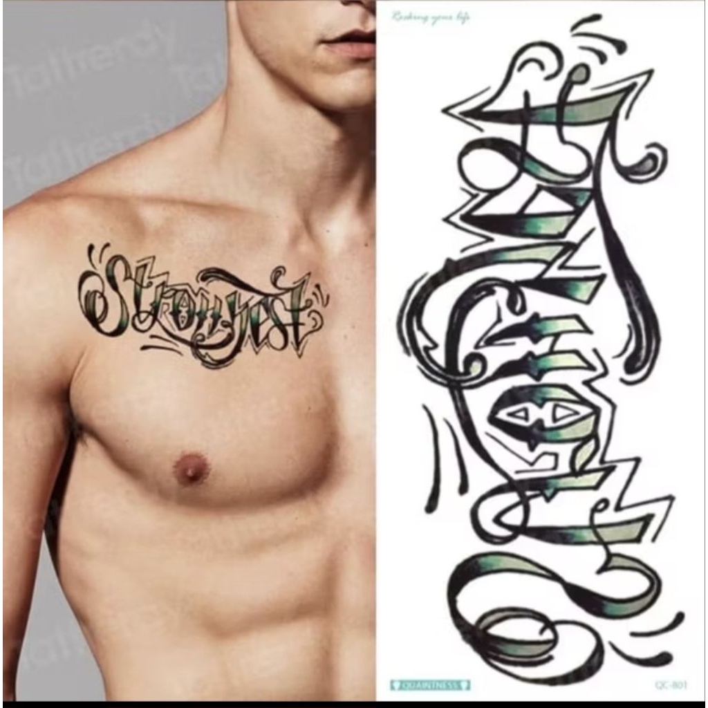 Tato Temporary TULISAN HIJAU Qc_801 Tato Tempel Unisex Tahan Air Anti Air Sementar 2-4 Hari