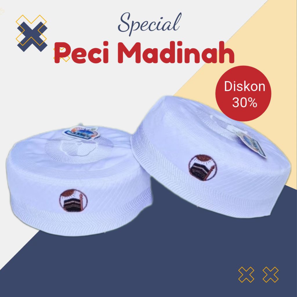 Peci Madinah Bugis Bordir Premium Motif Kabah Kopiah Putih Haji Umroh Peci Putih
