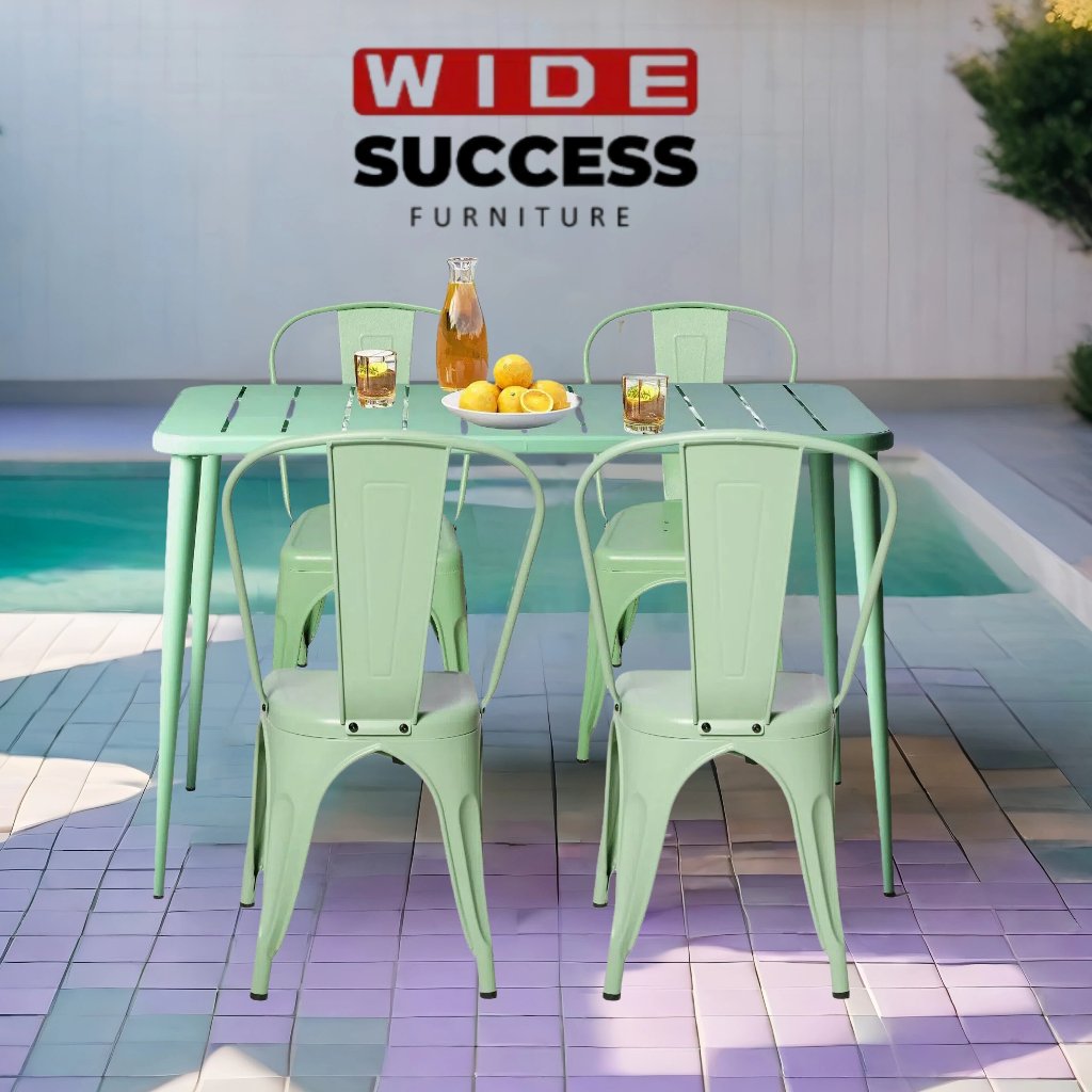 [set1 Meja+4 Kursi] Hijau kursi meja, full besi,Anti Karat meja, taman, teras,cafe,furniture,outdoor