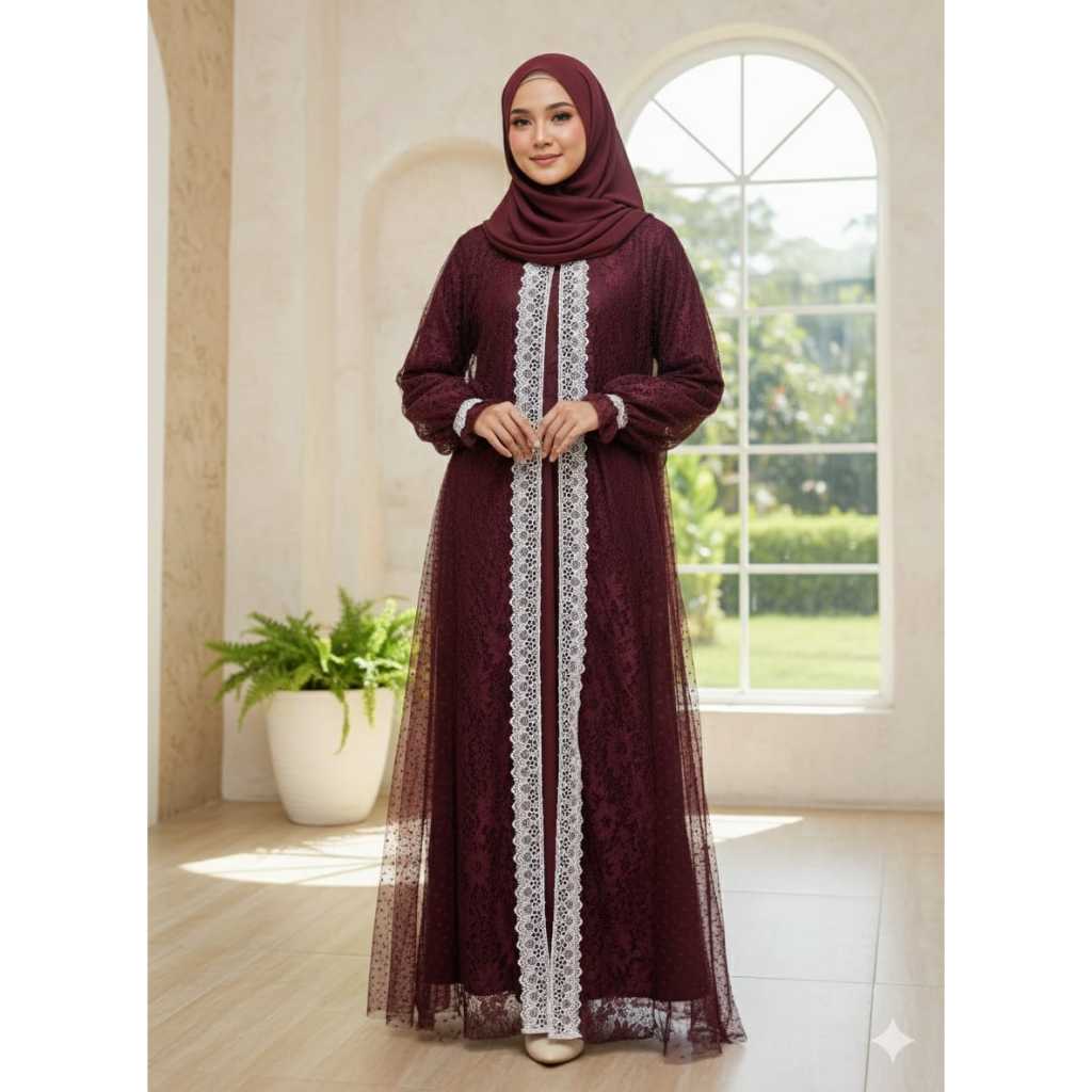 GAMIS BRUKAT TILE DOT JUMBO DRESS TERBARU PESTA UK M L XL XXL 3XL 4XL 5XL