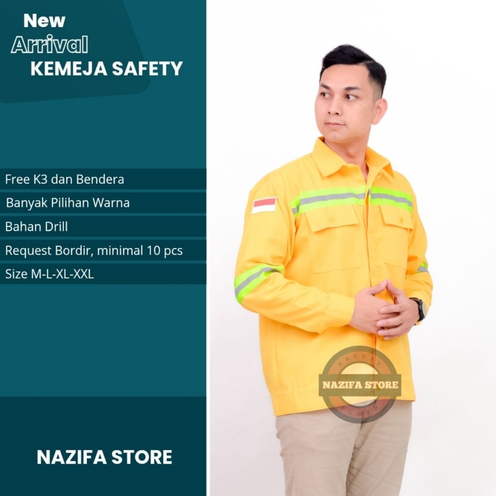baju safety lengan panjang warna kuning kemeja kerja lapangan proyek