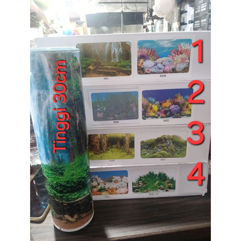 background per meter wallpaper aquarium aquscape gambar tinggi 30cm 40cm 50cm 60cm 70cm 80cm 100cm
