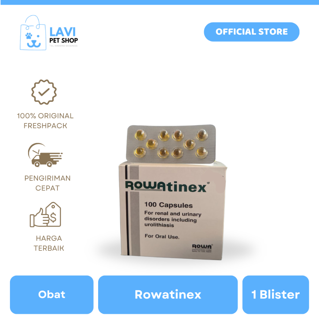 Rowatinex 1 Blister 10 Kapsul – Suplemen Herbal untuk Batu Ginjal (Urolithiasis) pada Anjing dan Kuc