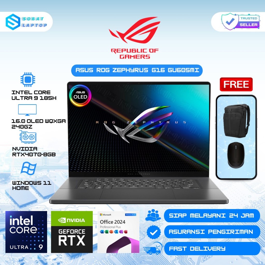 Asus ROG zephyrus G16 OLED GU605MI Core Ultra 9 185H RTX4070 8GB RAM 16GB 1TB W11 16.0" OLED 240GZ