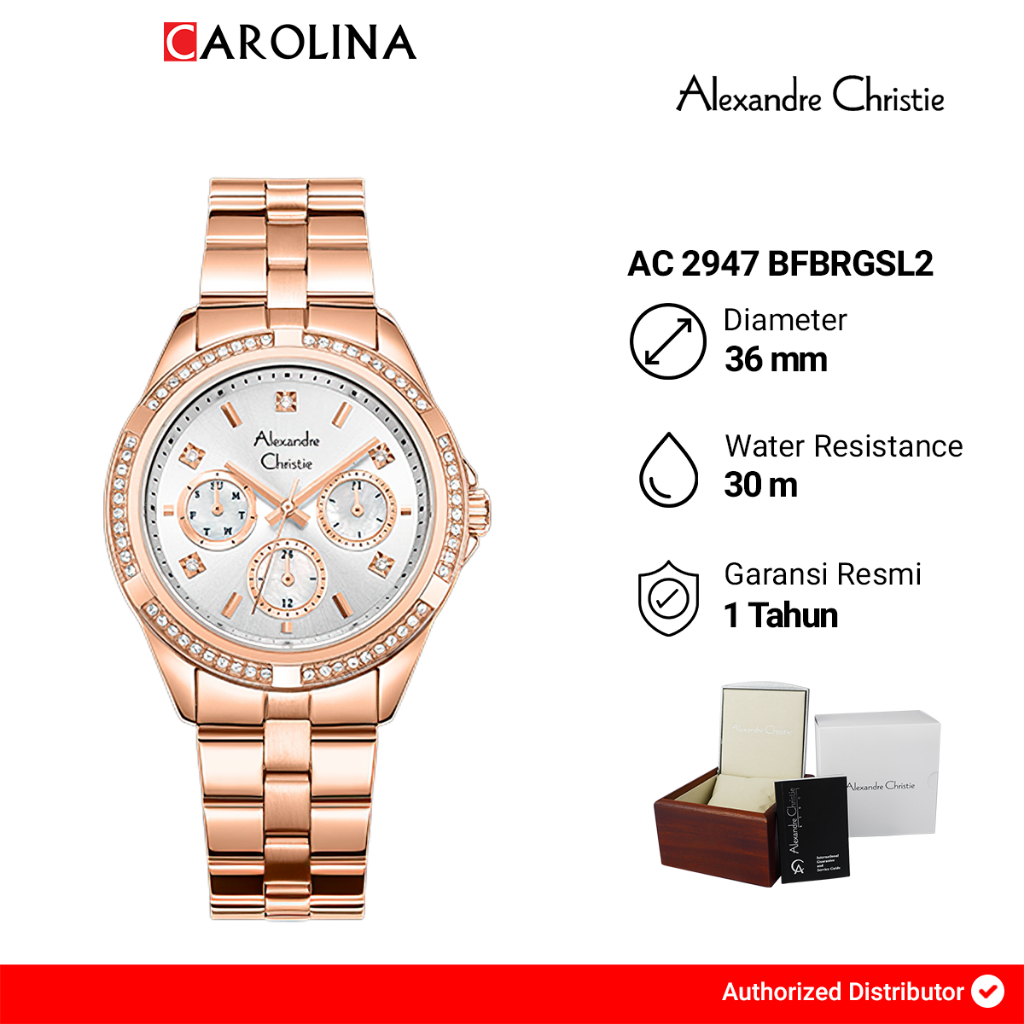 Jam Tangan Wanita Alexandre Christie Multifunction AC 2947 BFBRGSL2 Silver Dial Rose Gold Stainless 