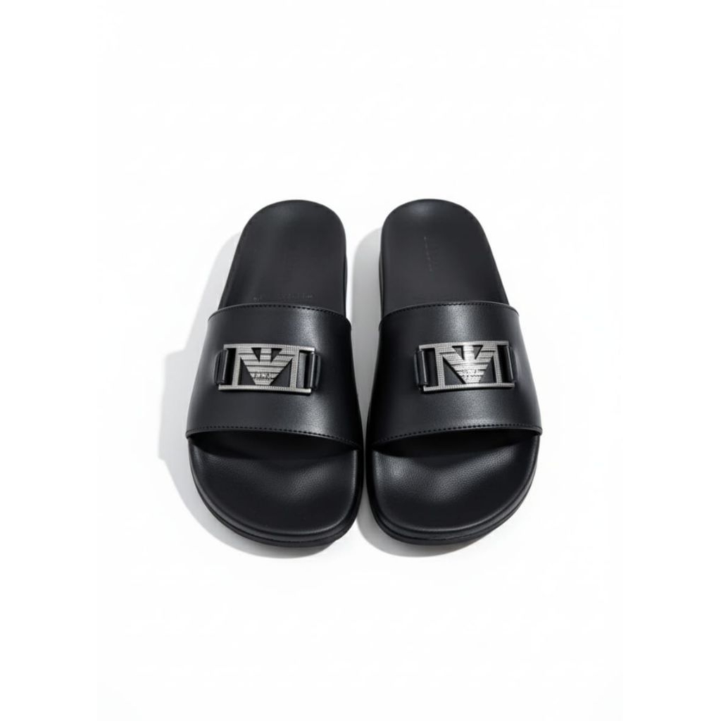 Sandal slip on pria armani kulit asli