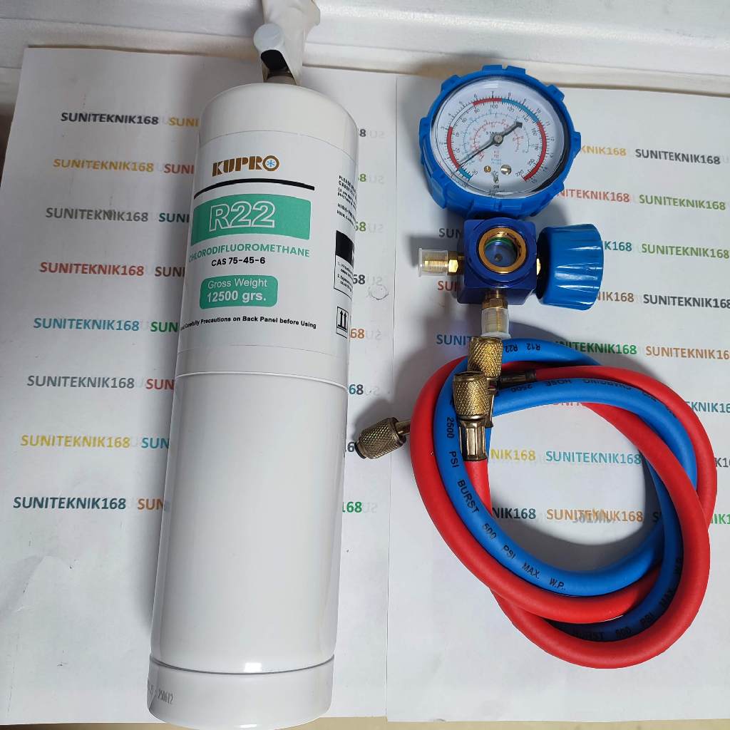 PAKET ISI FREON AC R22 - FREON R 22 1KG + MANIFOLD SINGLE + 2 SELANG + KRAN PEMBUKA CT339
