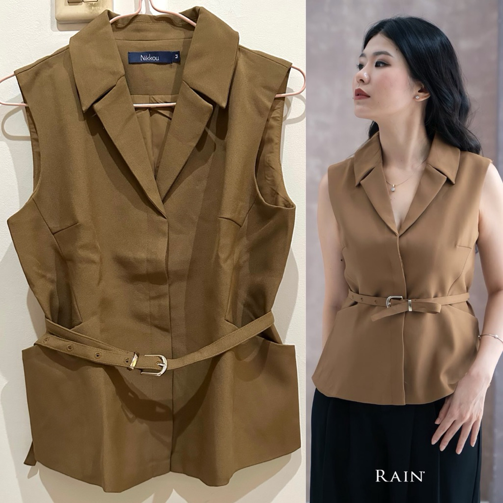 NIKKOU Brown Fitted Vest Blouse Size M