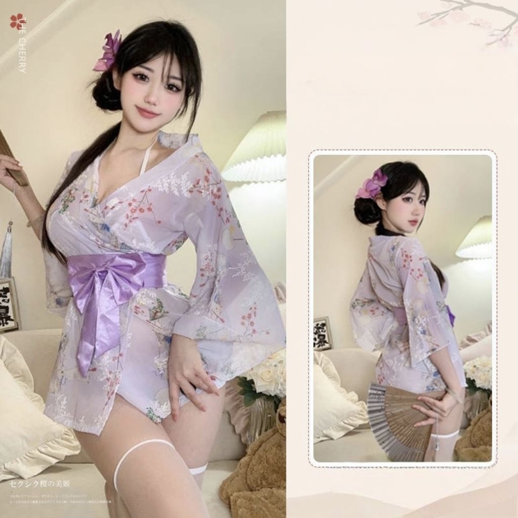 Kimono Wanita Jepang Sexy Motif Bunga Baju Tidur Wanita Transparant HM382