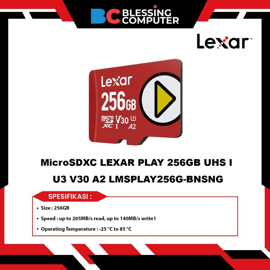 MicroSDXC LEXAR PLAY 256GB UHS I U3 V30 A2 LMSPLAY256G-BNSNG