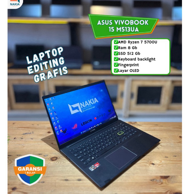 ASUS VIVOBOOK 15 M513UA AMD Ryzen 7 5700U Ram 8 Gb SSD 512 Gb Keyboard backlight Fingerprint Layar O