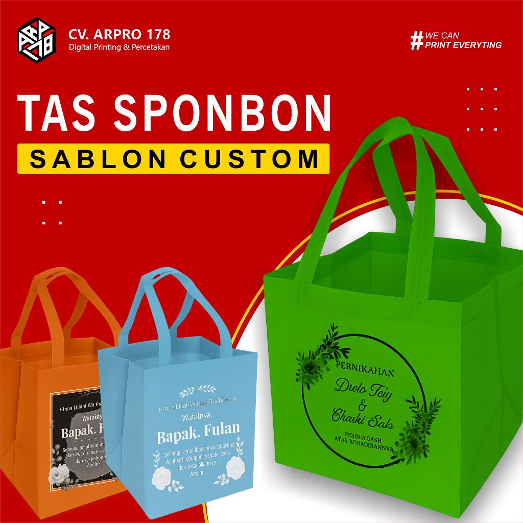 TAS SPONBON SABLON CUSTOM | SABLON TAS HAJATAN | UKURAN 22 X 22 X TINGGI 28