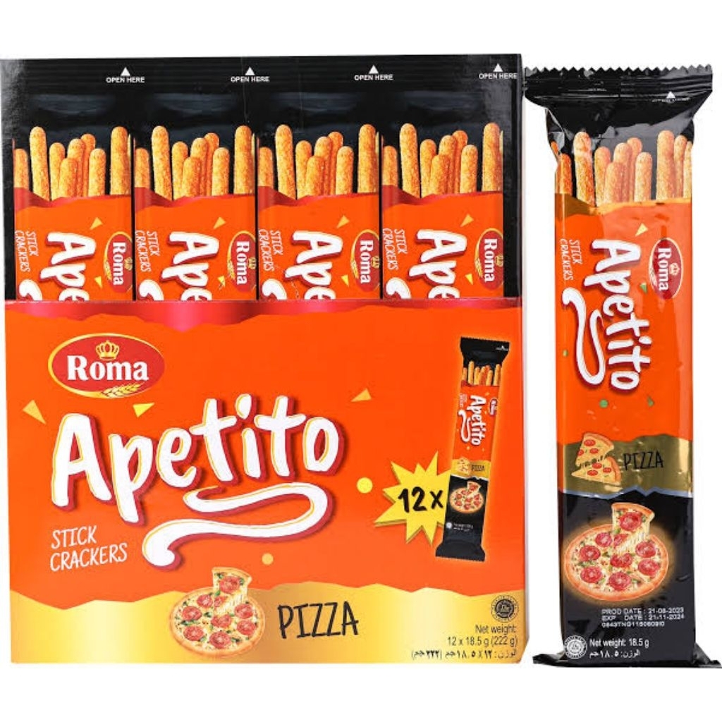 Apetito Biskuit Stik Snack Panjang Crunchy & Berbumbu Rasa Pizza Baru 1 BOX Isi 10 Pcs Per Box 185 g