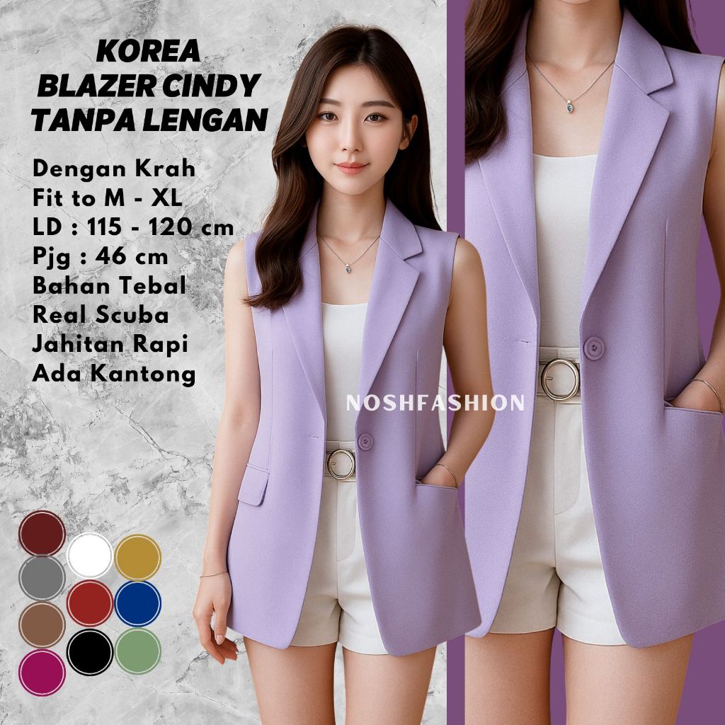 Blazer Tanpa lengan Korea Style Cindy / Blazer Oversize Wanita Tanpa Lengan Korean Look NOSHFashion