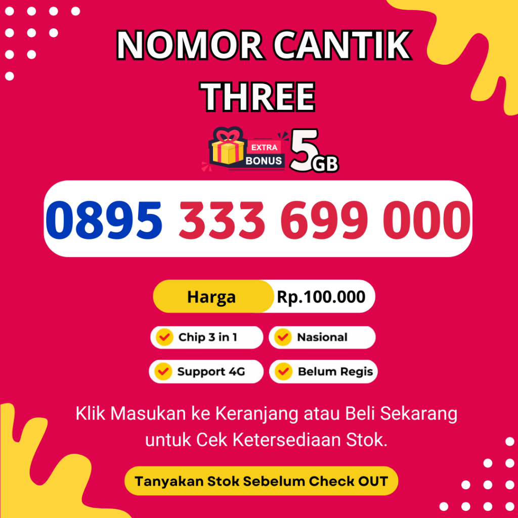 Nomor Cantik Tri Seri Double Triple- Nocan Tri Support 4G LTE-Kartu Perdana Tri Murah Rapi BONUS KUO