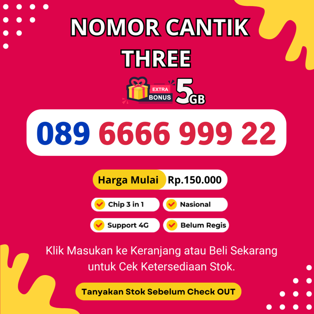 Nomor Cantik Tri Seri Triple Kwartet- Nocan Tri Support 4G LTE-Kartu Perdana Tri Murah Rapi BONUS KU