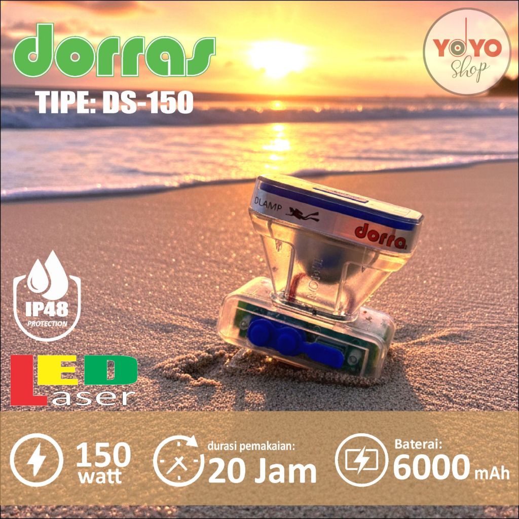 Senter kepala selam Dorras DS 150 150watt ABS Premium LED Laser 6000Mah Baterai tahan lama