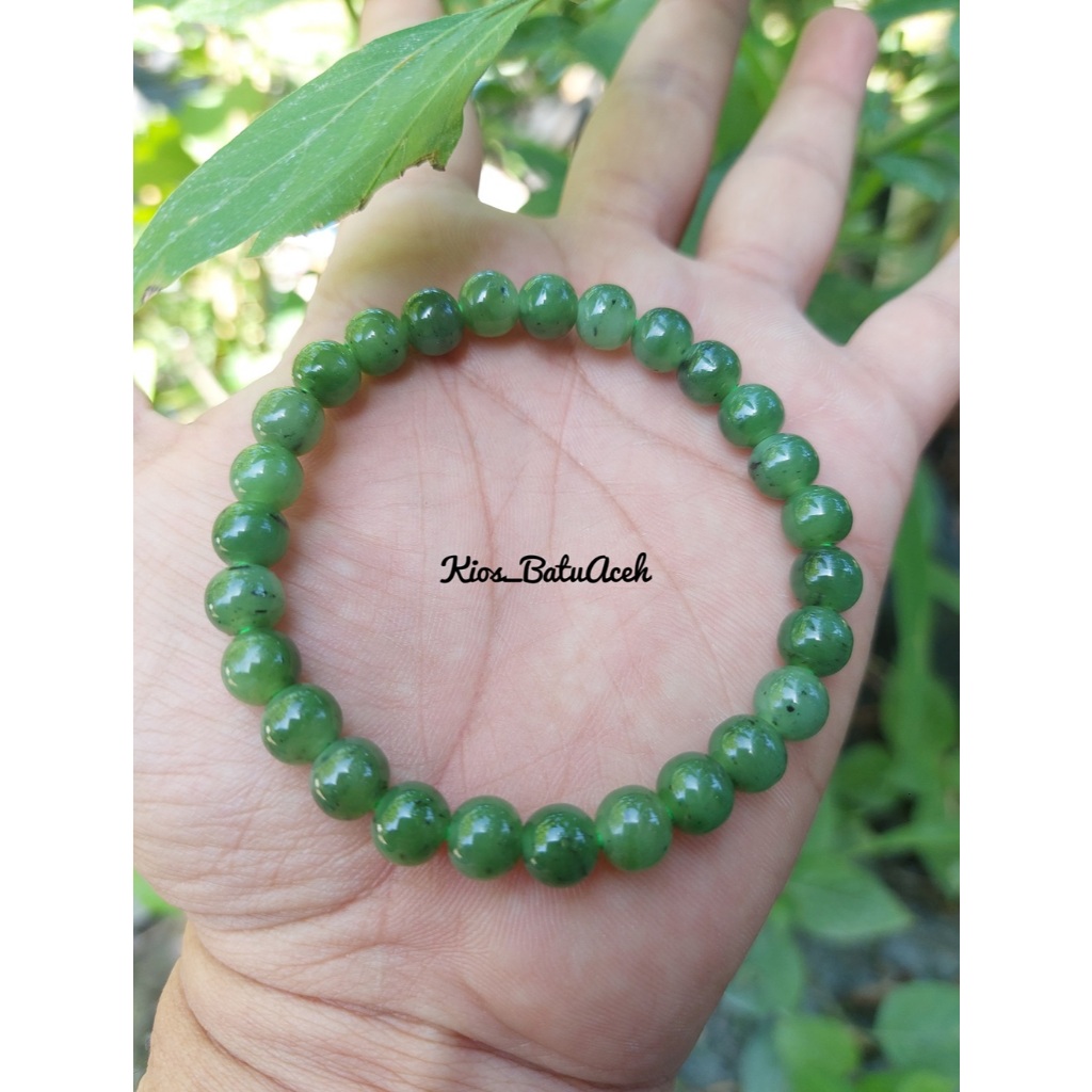 Gelang Batu Giok Nephrite Jade Original Asli Aceh Bulat Size 8
