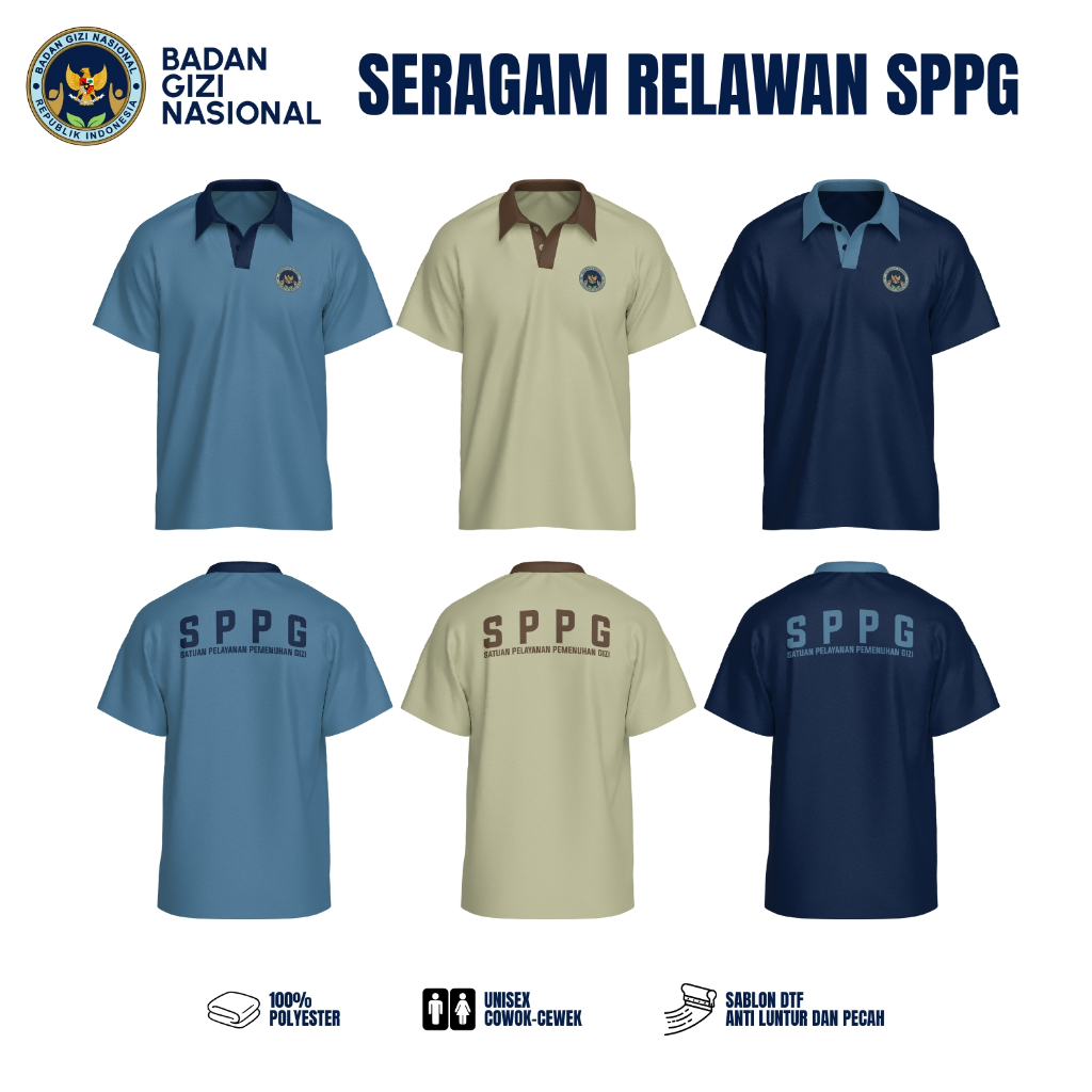 QAOZ SUPPLY - Kaos Polo Seragam Relawan SPPG MBG Lengan Pendek Bahan PE