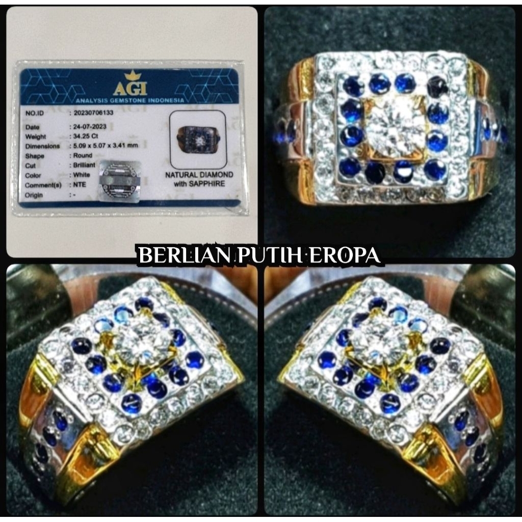 NATURAL BATU BERLIAN PUTIH SUPER + WITH BLUE SAPPHIRE