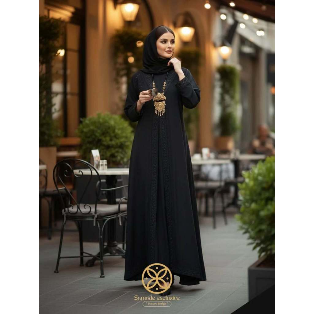 Abaya Putih Elegan Samode Exclusive – Gamis Wanita Muslim Premium Bordir Minimalis Modern Mewah
