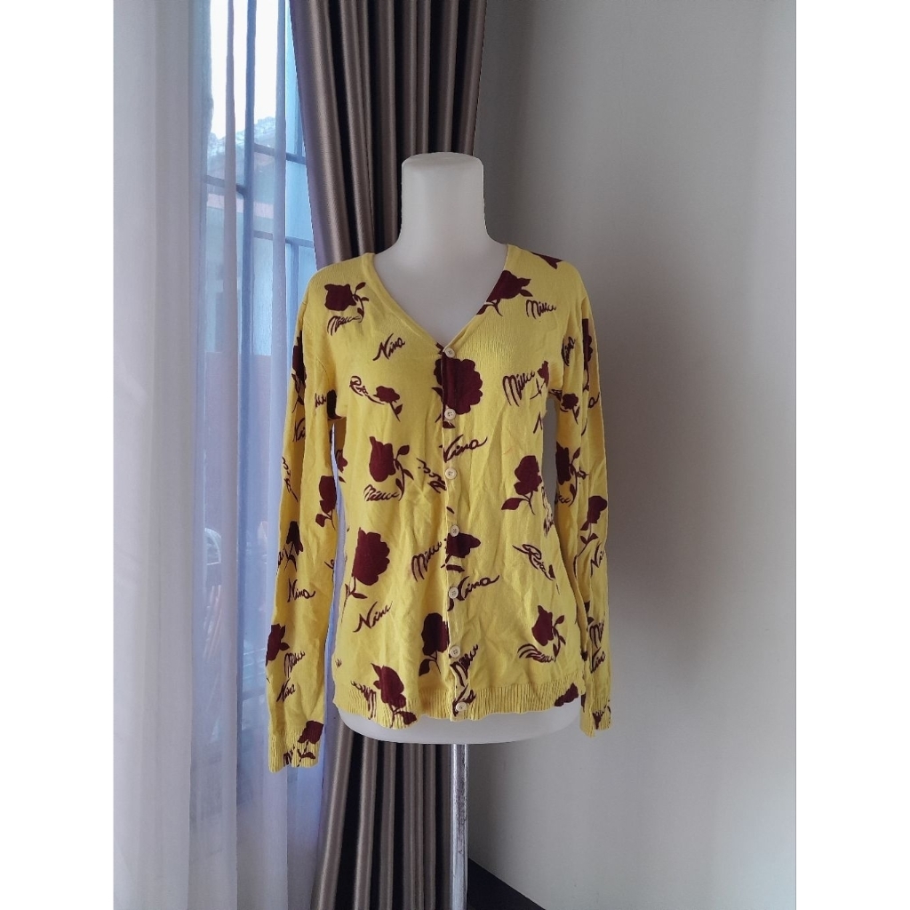 Yellow Floral Cardigan, Cardigan Rajut Bunga