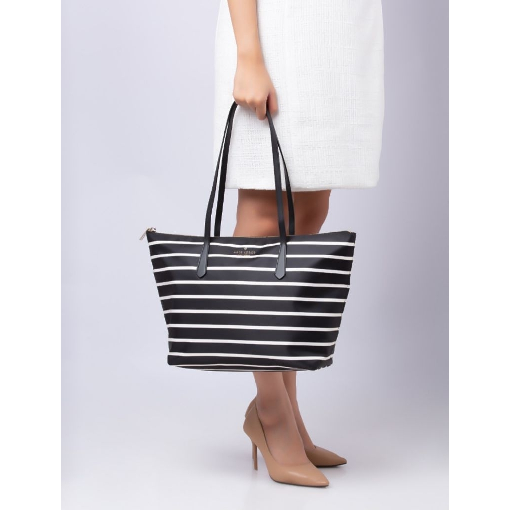 Preloved Zip Tote Bag Kate Spade Nylon Stripe