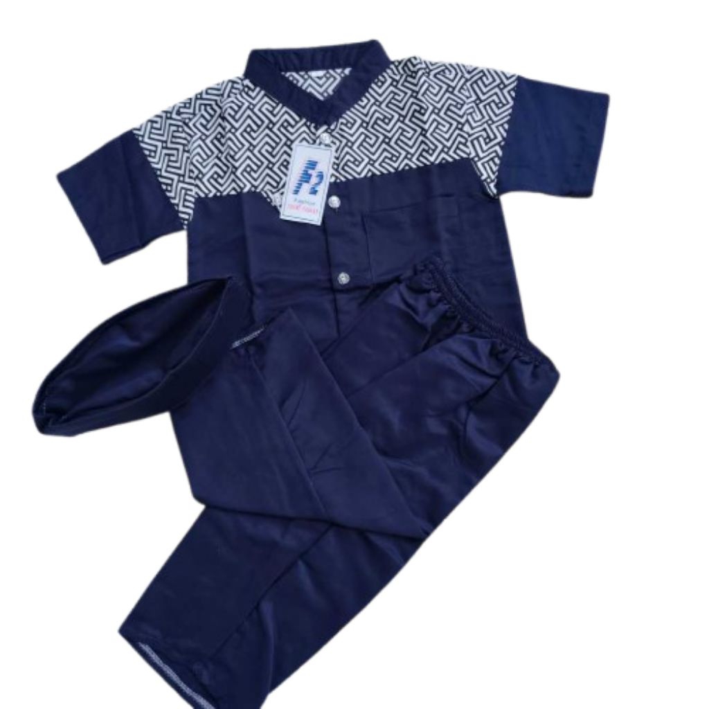 Baju koko anak laki laki motif batik bahan katun toyobo lengan pendek