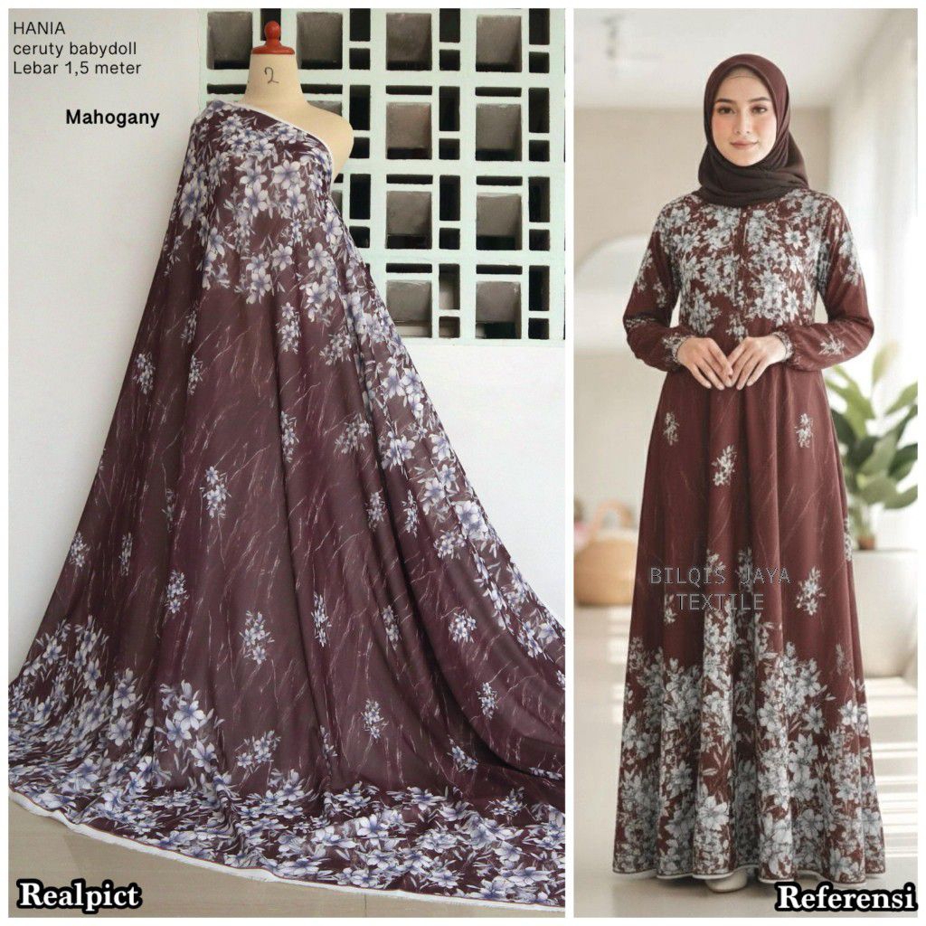 kain ceruty babydoll premiun motif HANIA//ceruti premium//set gamis ceruty motif bunga//kain transpa