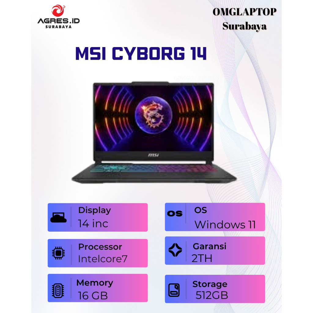 MSI CYBORG 14 I7 13620H RTX4060 8GB/ 16GB 512GB W11+OHS 14.0FHD+ 144HZ 100SRGB BLIT BLK