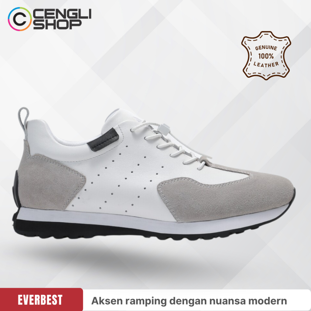 SEPATU SNEAKER KULIT PRIA EVERBEST ORIGINAL KETS KASUAL MODERN PUTIH EM67