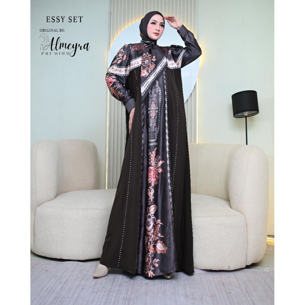 Gamis Syari Terbaru Essy Set Scraft By Almeyra Premium / Gamis Syari Kekinian / Gamis Syari Cantik