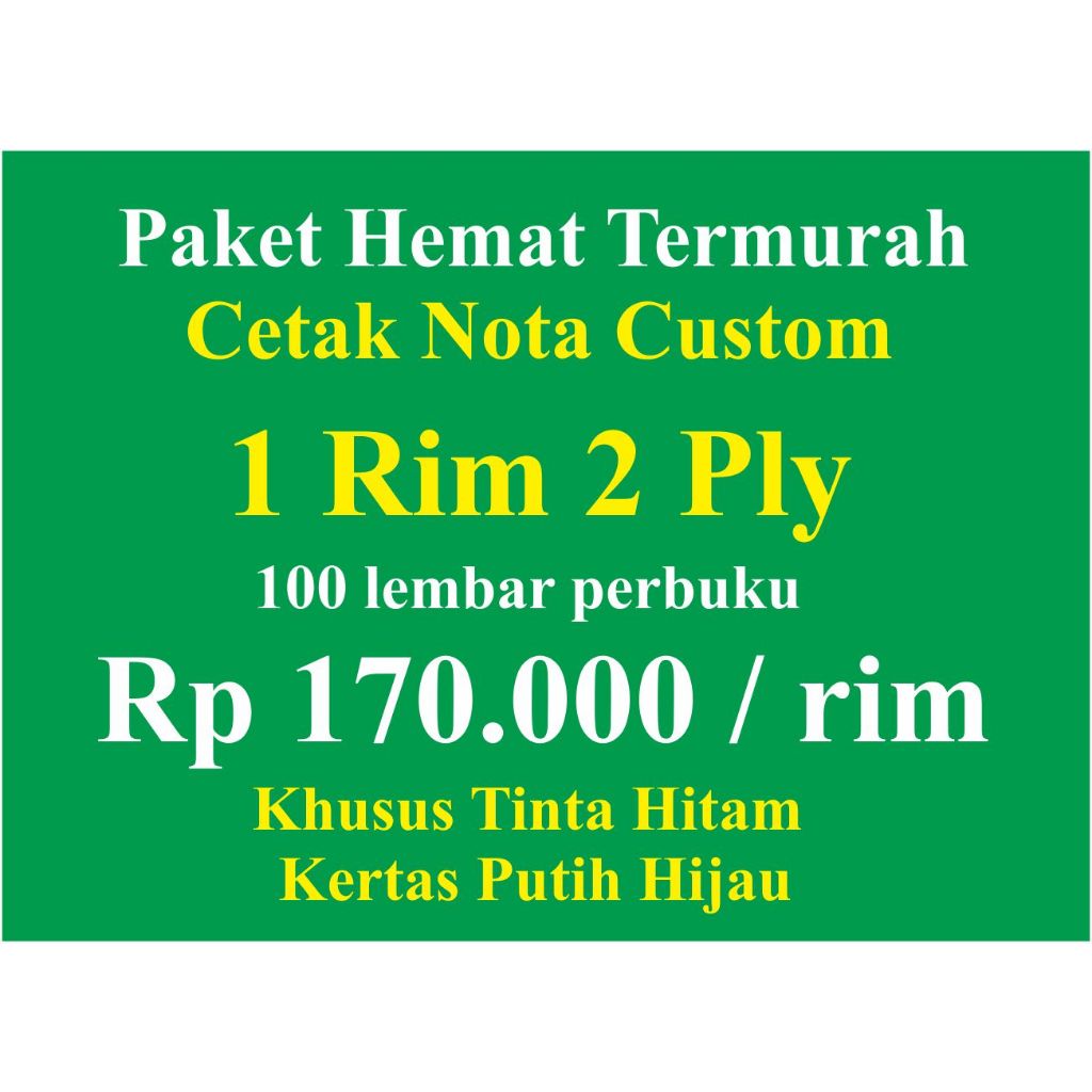 Cetak Nota 2 Ply Isi 100 Lembar, Nota Custom 2 Ply, 1 Rim, Cetak Nota 2 Ply Murah, Warna Kertas PUTI