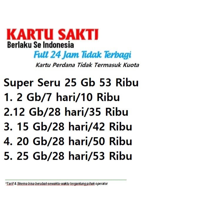Kartu Perdana Paket Super Seru Combo Sakti Telkomsel (Tanpa Pembagian) 24 Jam 25 GB 53 Ribu