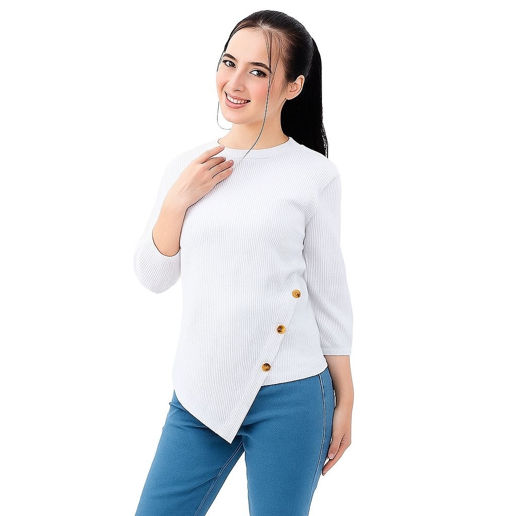 Fashion Muslim Wanita Baju Atasan Dewasa Panjang Remaja Hitam Putih Casual