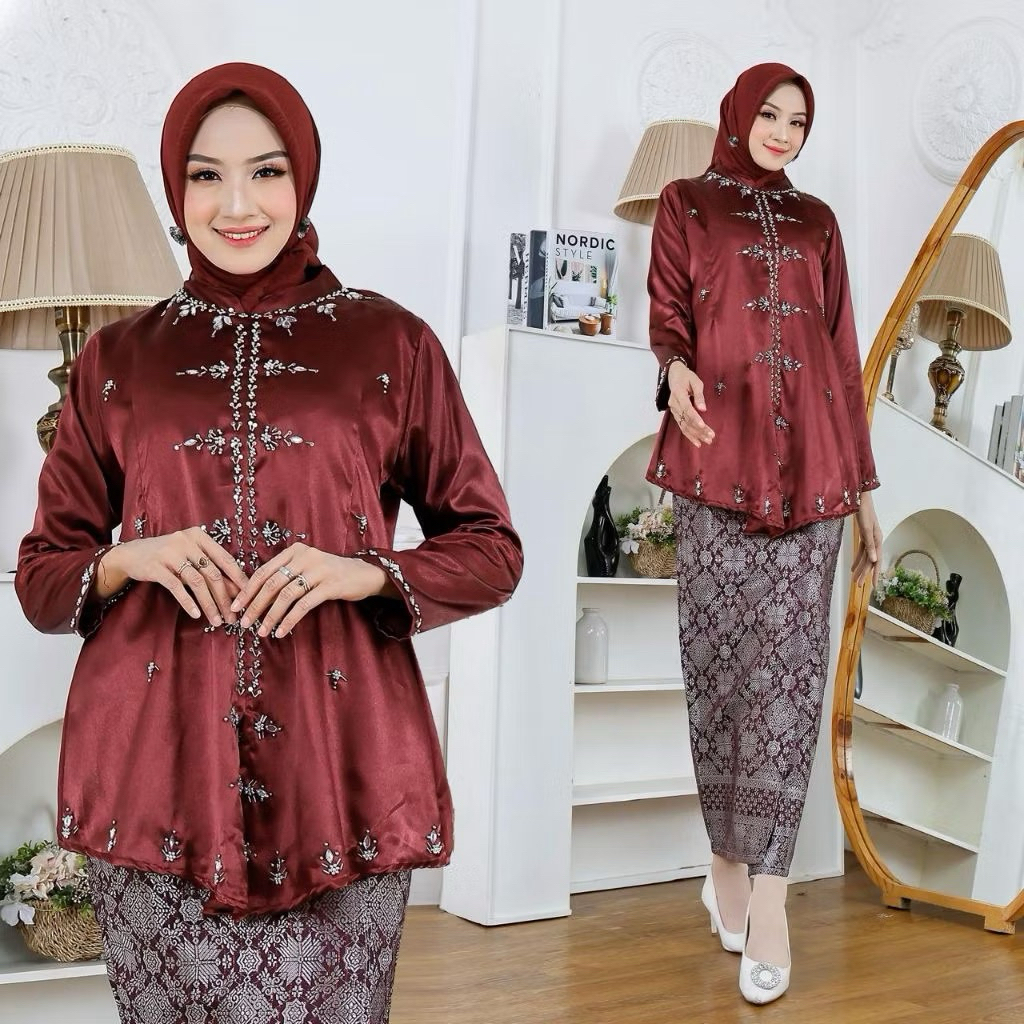 Setelan Kebaya Tunik Malaysia/Kebaya Tunik Polos/Kebaya Tradisional/Kebaya Wisuda/Kebaya Payet Mix/K