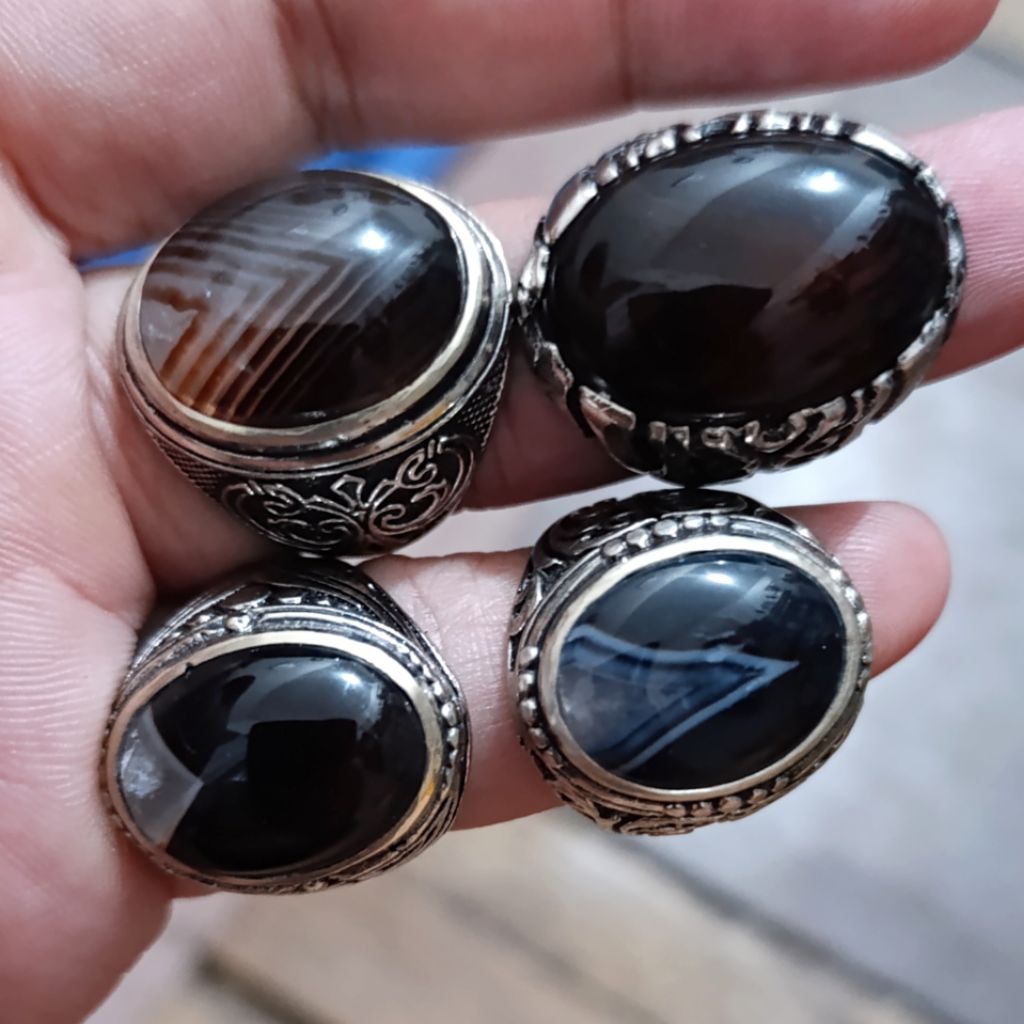 CA 203 Cincin Akik Batu Black Agate Atau Yaman Wulung Asli Natural Junder Junjung Derajat Joss