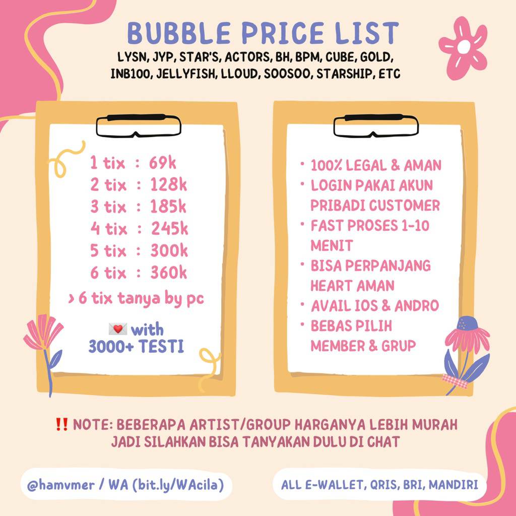 BUBBLE MURAH LYSN SM JYP STARS ACTOR STARSHIP SPORT CUBE BPM INB100 JELLYFISH TOP RBW WM IST NCT WAY