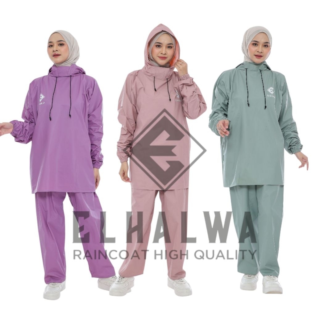 El-Halwa Hoodie Jas Hujan Unisex Pvc Karet Premium Tebal Elastis Kerah Tinggi Tanpa Zipper