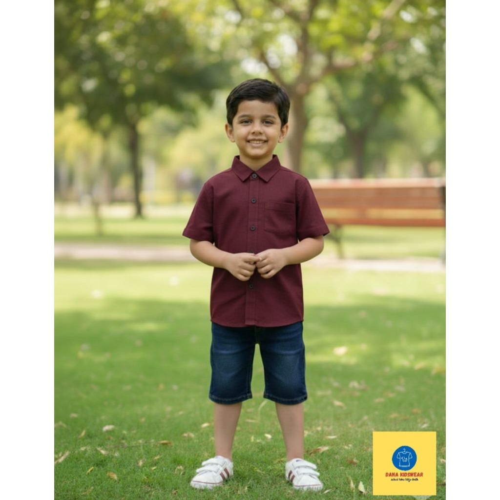 Kemeja anak laki-laki lengan pendek polos bahan adem usia 1-16 tahun/Kemeja anak kekinian bahan adem