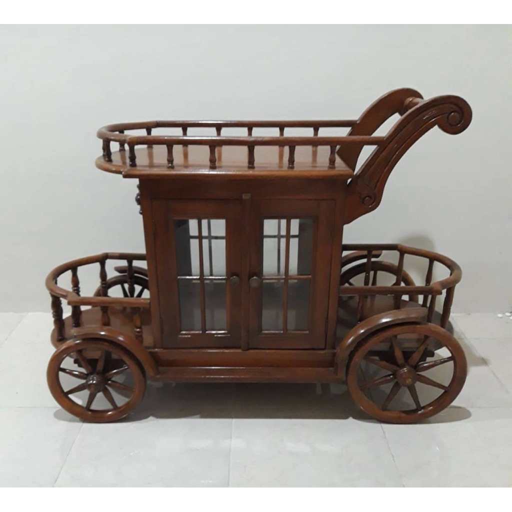 troli meja dorong teh kayu jati meja kopi