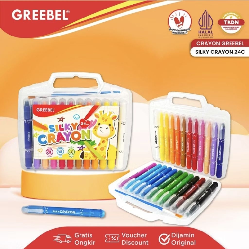Greebel Silky Crayon 24 warna / Silky Crayon set 24 / Crayon cerah greebel