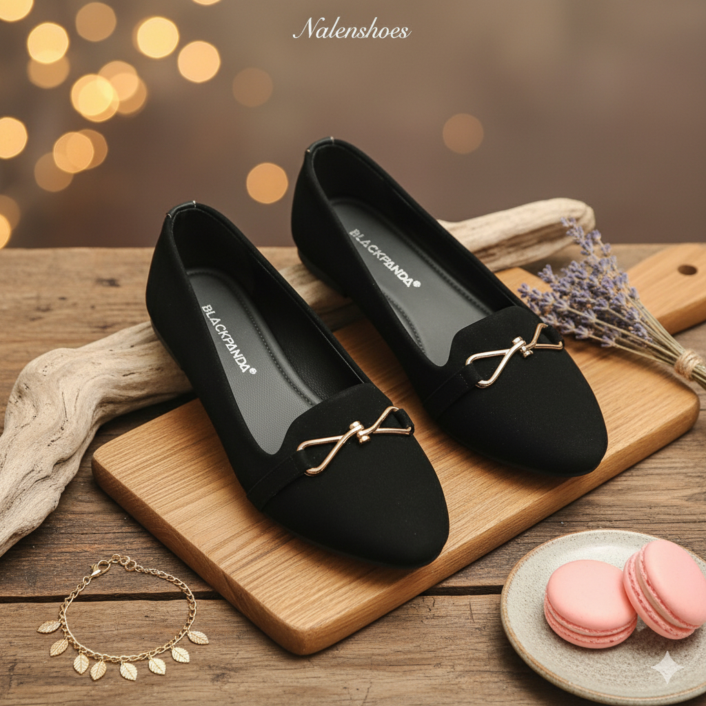 Blackpanda MIKA Flatshoes Wanita Hitam Lancip Outsole Karet